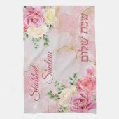 Linge De Cuisine PInk Roses blanches sur Shabbat d'aquarelle de mar (Vertical)