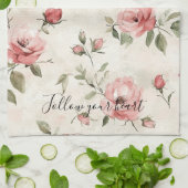 Linge De Cuisine Pink Roses Floral  (Plié)