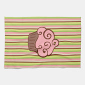 Linge De Cuisine Pink Striped Cupcake Kitchen Towel  (Horizontal)
