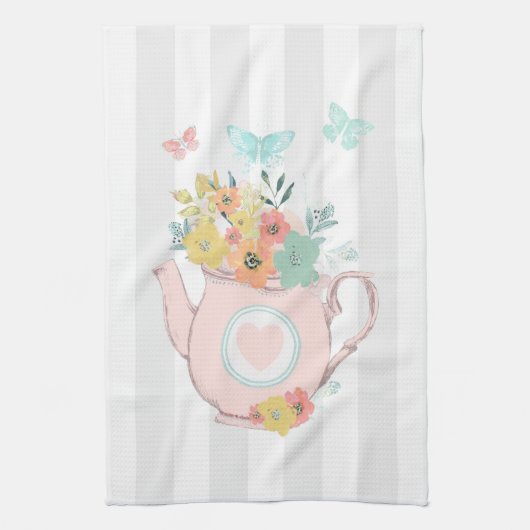 Linge De Cuisine Pink Teapot with Flowers & Butterflies (Vertical)