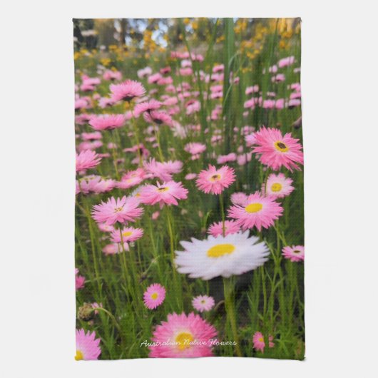 Linge De Cuisine Pink + White Australian Native Meadow Flowers (Vertical)