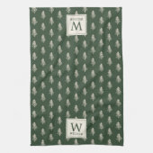 Linge De Cuisine Pins rustiques Nom de famille Monogramme Noël (Vertical)