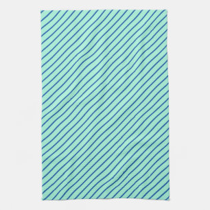 Linge De Cuisine Pinstripes diagonales - aqua et marine