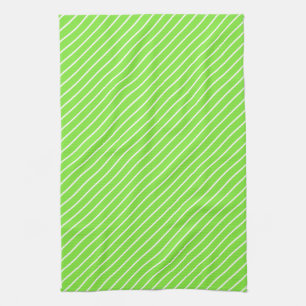 Linge De Cuisine Pinstripes diagonales - vert citron et blanc