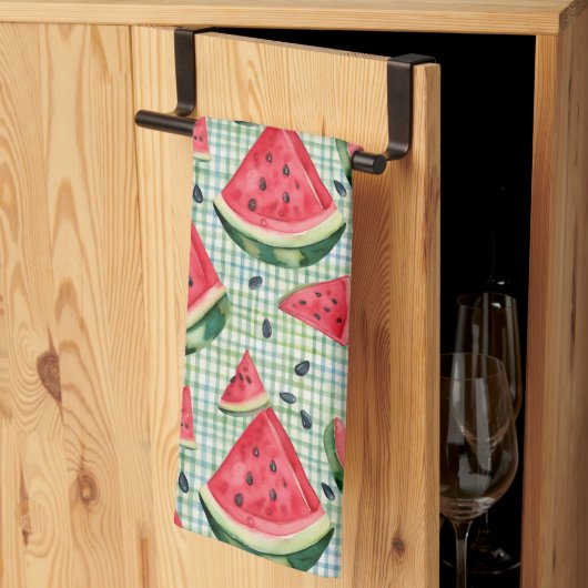 Linge De Cuisine Pique-nique Patch Watermelon - Aquarelle En vichy  (Pliage en tiers)