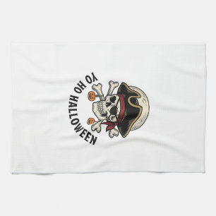 Linge De Cuisine Pirate Crâne Halloween Gravure Vintage Blanc Shi