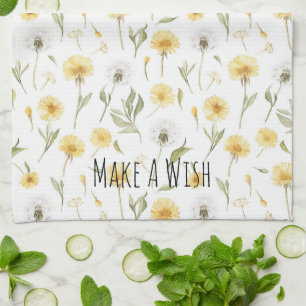 Linge De Cuisine Pissenlits Fleurs Jaunes Blanches Faire Un Vœu