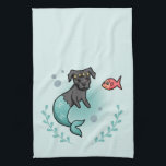 Linge De Cuisine Pitbull de sirène<br><div class="desc">C'est une illustration de vecteur d'un pitbull de sirène et de son petit ami de poissons. Le chien de sirène a une couronne d'étoile sur sa tête. Il y a une guirlande d'algue au fond.</div>