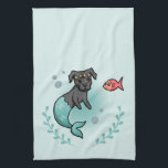 Linge De Cuisine Pitbull de sirène<br><div class="desc">C'est une illustration de vecteur d'un pitbull de sirène et de son petit ami de poissons. Le chien de sirène a une couronne d'étoile sur sa tête. Il y a une guirlande d'algue au fond.</div>
