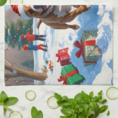 Linge De Cuisine Pitbull Dog courir dans la neige avec le Casquette (Plié)