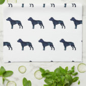 Linge De Cuisine Pitbull race Chien Silhouette Aquarelle noire (Plié)