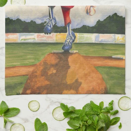 Linge De Cuisine Pitcher de baseball sur Mound par Jay Throckmorton (Plié)