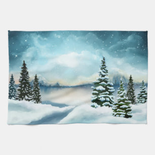 Linge De Cuisine Pittoresque Winter Wonderland aquarelle peinture
