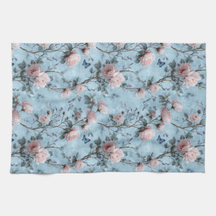 Linge De Cuisine Pivoines de printemps vintage sur fond bleu