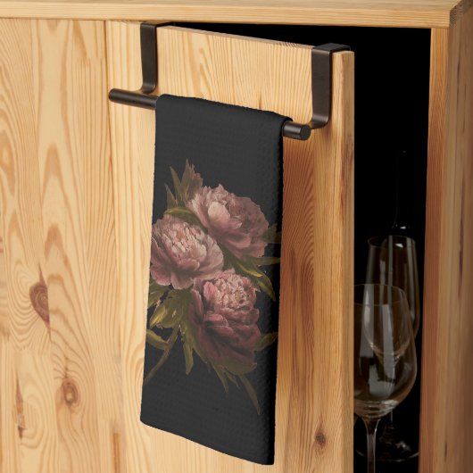 Linge De Cuisine Pivoines Noir (Pliage en tiers)