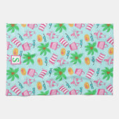 Linge De Cuisine Plage de Preppy Monogramme bleu (Horizontal)