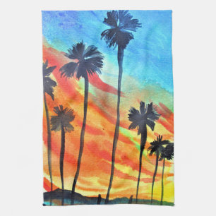 Linge De Cuisine Plage de Sunset Palm Tree art surf