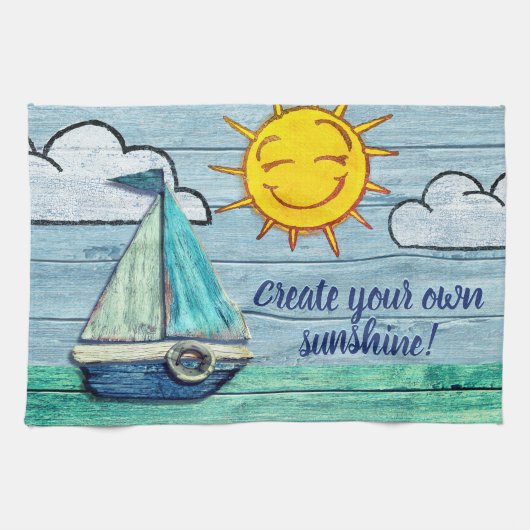 Linge De Cuisine Plage en bois de Driftwood, Yacht Tea Towel. (Horizontal)