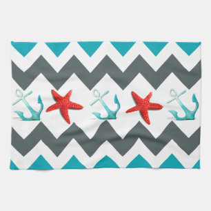 Linge De Cuisine Plage nautique thème Chevron Ancres Starfish