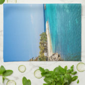 Linge De Cuisine Plage tropicale pittoresque avec huttes de chaume  (Plié)