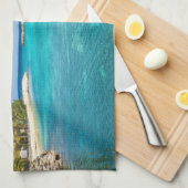 Linge De Cuisine Plage tropicale pittoresque avec huttes de chaume  (Quart Plié)