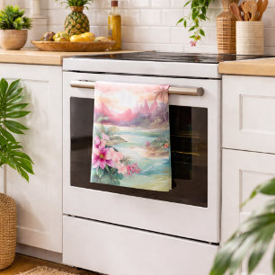 Linge De Cuisine Plage Tropicale Rose