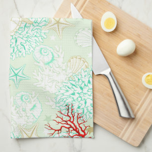 Linge De Cuisine Plage turquoise étoile turquoise coquillages cora