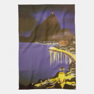 Linge De Cuisine Plage vintage la nuit à Rio de Janeiro, Brésil