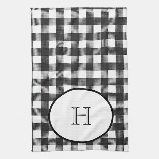 Linge De Cuisine Plaid Buffalo Noir et Blanc Monogrammé (Vertical)