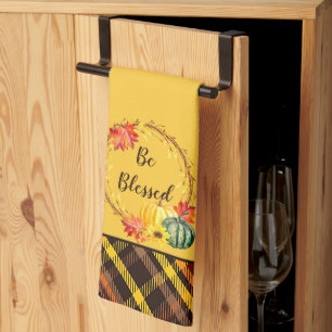 Linge De Cuisine Plaid d'automne avec couronne citrouille personnal