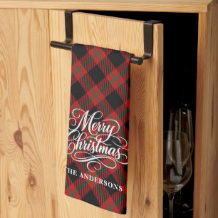 Linge De Cuisine Plaid de Noël élégant et stylé en écriture script