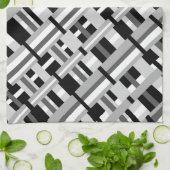 Linge De Cuisine Plaid en diagonale noire, blanche et grise (Plié)