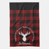 Linge De Cuisine Plaid familial personnalisé rouge et noir de buffl (Vertical)