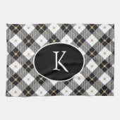 Linge De Cuisine Plaid noir blanc or personnalisé avec monogramme (Horizontal)