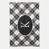Linge De Cuisine Plaid noir blanc or personnalisé avec monogramme (Vertical)