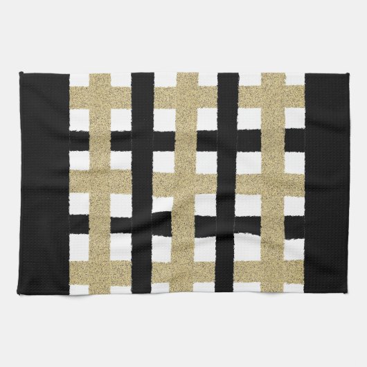 Linge De Cuisine Plaid noir et or (Horizontal)