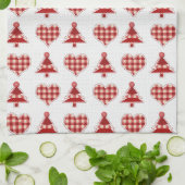 Linge De Cuisine Plaid Red Christmas Trees and Hearts Pattern (Plié)
