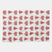 Linge De Cuisine Plaid Red Christmas Trees and Hearts Pattern (Horizontal)