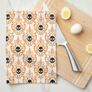 Linge De Cuisine Plaisant Orange Black Halloween Crâne