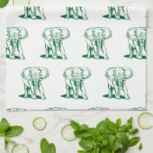 Linge De Cuisine Plan de ligne d'éléphant vert Monogramme Chasseur (Plié)