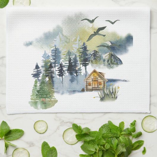 Linge De Cuisine Plan forestier de l'aquarelle (Plié)