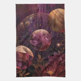Linge De Cuisine Planète Anneaux Cristal Cosmique Fantastique Art (