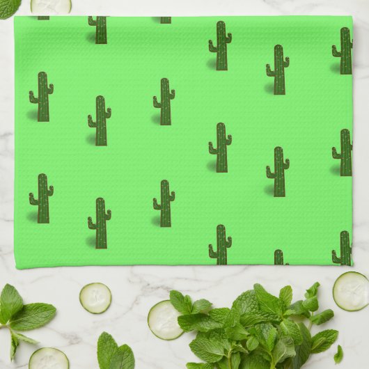 Linge De Cuisine Plante Cactus sur vert clair (Plié)
