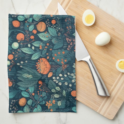 Linge De Cuisine Plantes et fleurs scandinaves (Quart Plié)