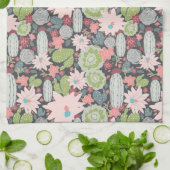 Linge De Cuisine Plantes Succulents Et Motif Cactus Rose Vert (Plié)