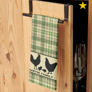 Linge De Cuisine Plaque de ferme rustique verte avec le nom de fami