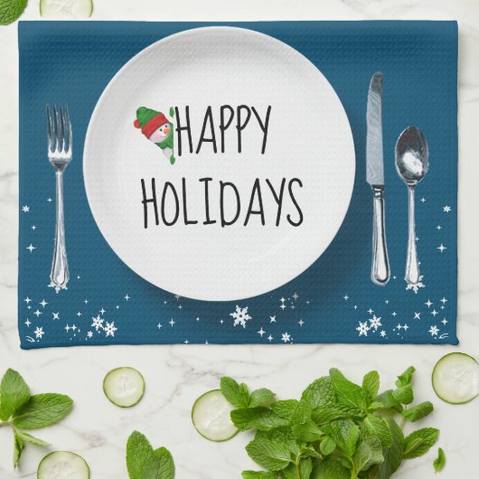 Linge De Cuisine Plaque de Noël Avec Snowman (Plié)