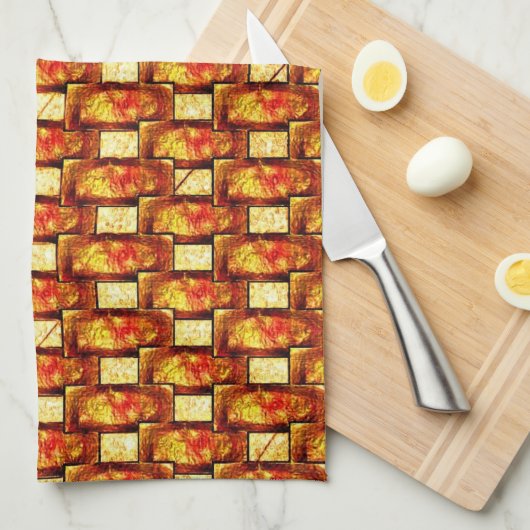 Linge De Cuisine Plaques marron orange sculpté et taché (Quart Plié)