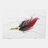 Linge De Cuisine Plume rouge avec pointe en or (Horizontal)