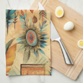 Linge De Cuisine Plumes bleues de la tribu Aztec Boho (Quart Plié)